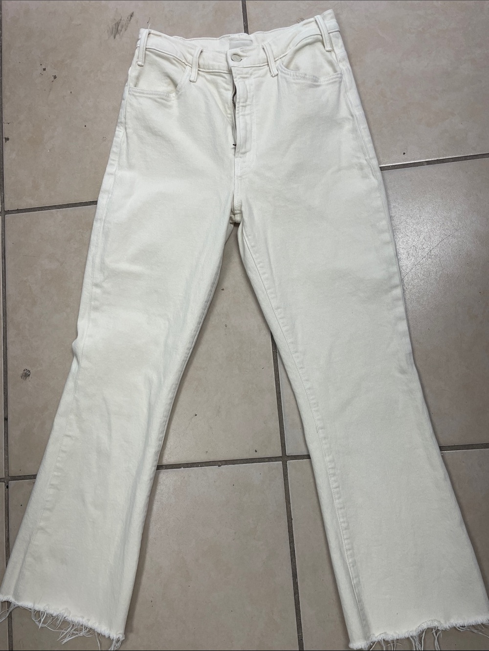 MOTHER Cream High-Rise Flare Jeans